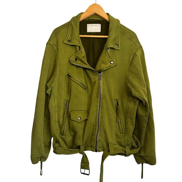Free People Jackets & Blazers - Free People Green Cotton Moto Bomber Jacket Women’s Small Cotton